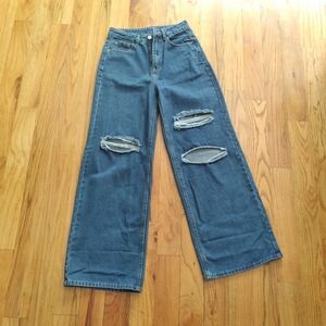 Shein Women Wideleg Sz2  Jeans Distressed Blue Baggy